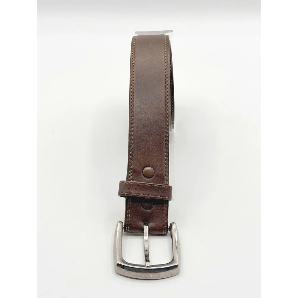 Da Cuir Mens Size 38 Brown Leather Belt Handmade‎ Silver Buckle Western Rustic